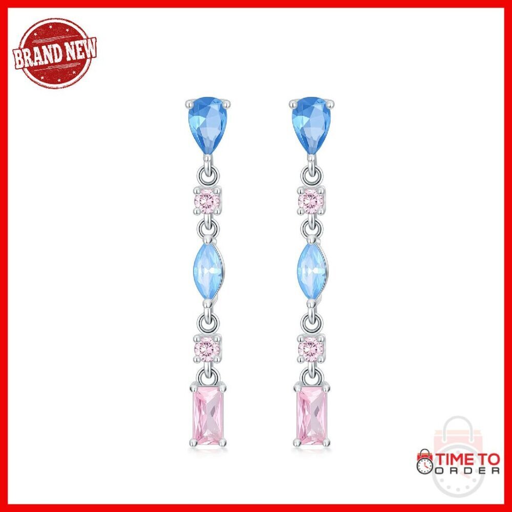 Sterling Silver 5A Cubic Zirconia Drop Earrings with Lever Back